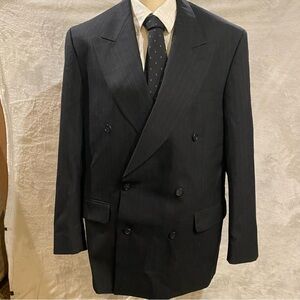 Versini Suit Jacket Men’s 41R Black Pinstriped Double Breasted Wool